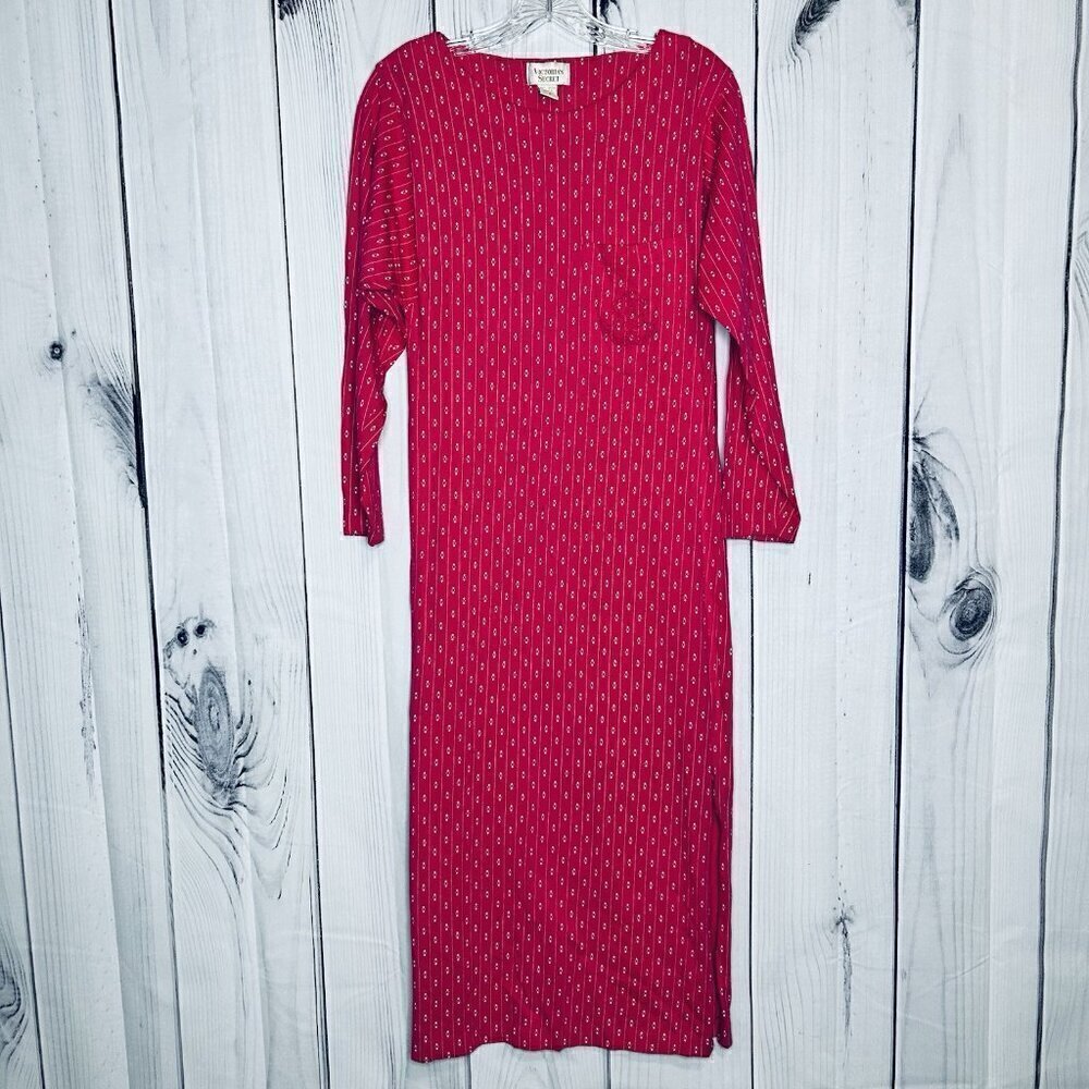 Victoria Secret Gold Label Pink Midi Nightgown Sz S Vintage Embroidered Pocket